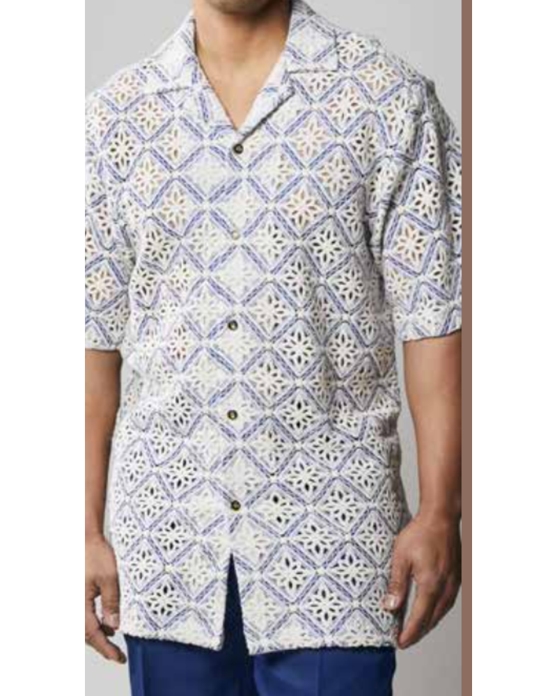 Stacy Adams Stacy Adams S/S Crochet Woven Lace Shirt