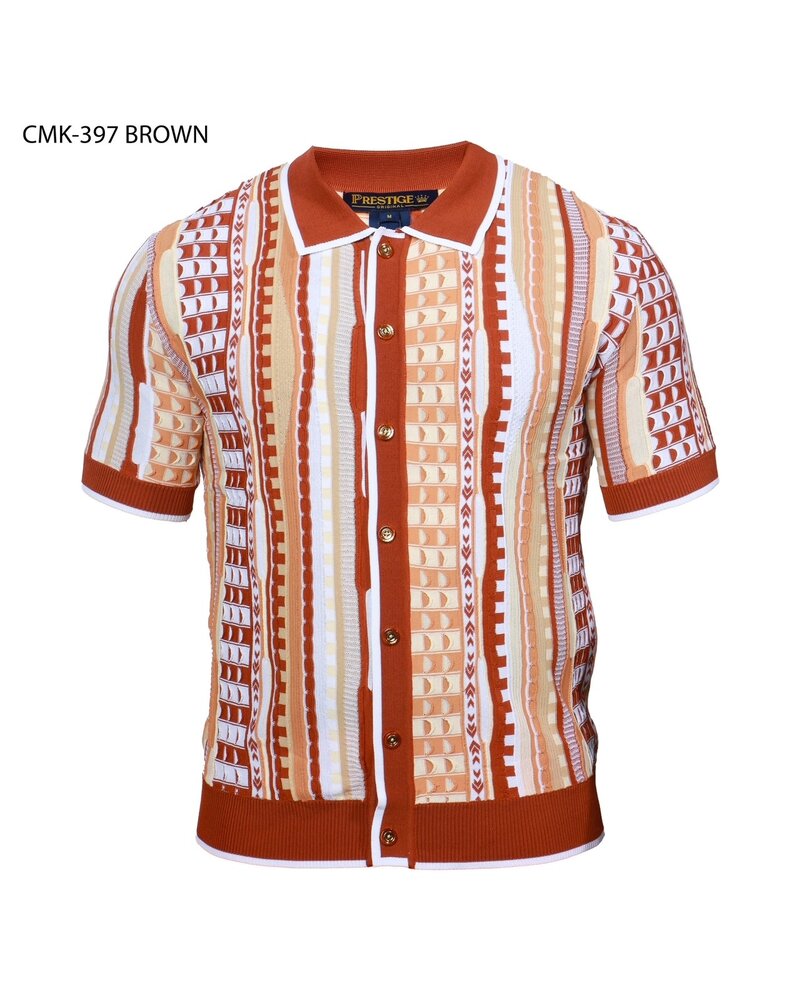 Prestige Prestige S/S Full BD Coogi Pattern Knit Shirt