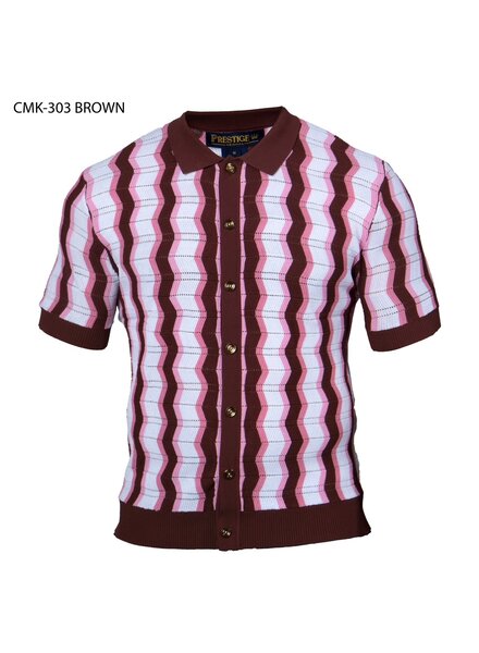 Prestige Prestige S/S Full Button Down Wave Knit Shirt