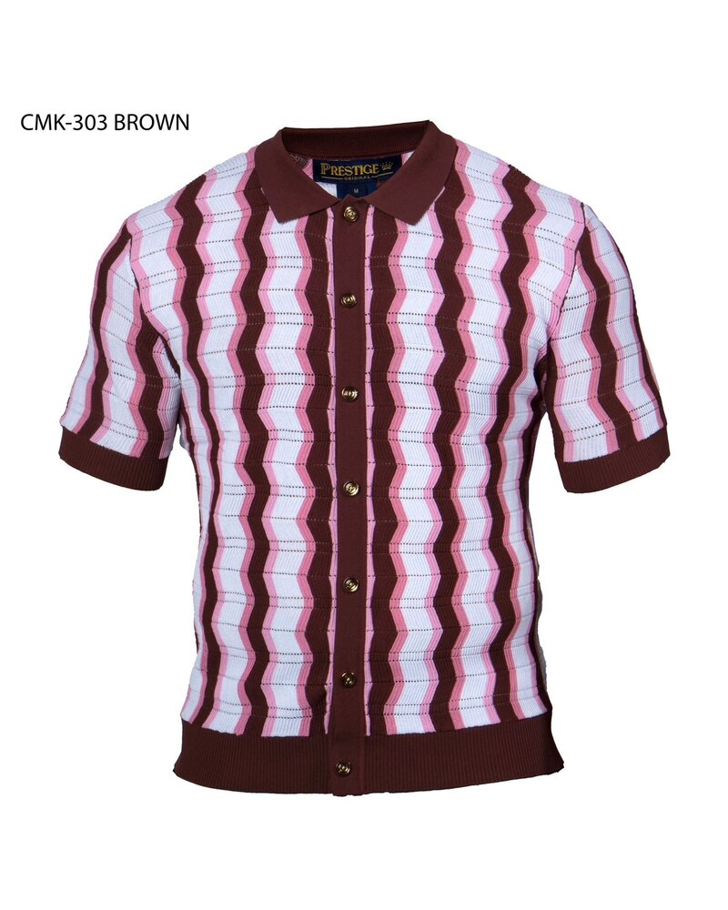 Prestige Prestige S/S Full Button Down Wave Knit Shirt