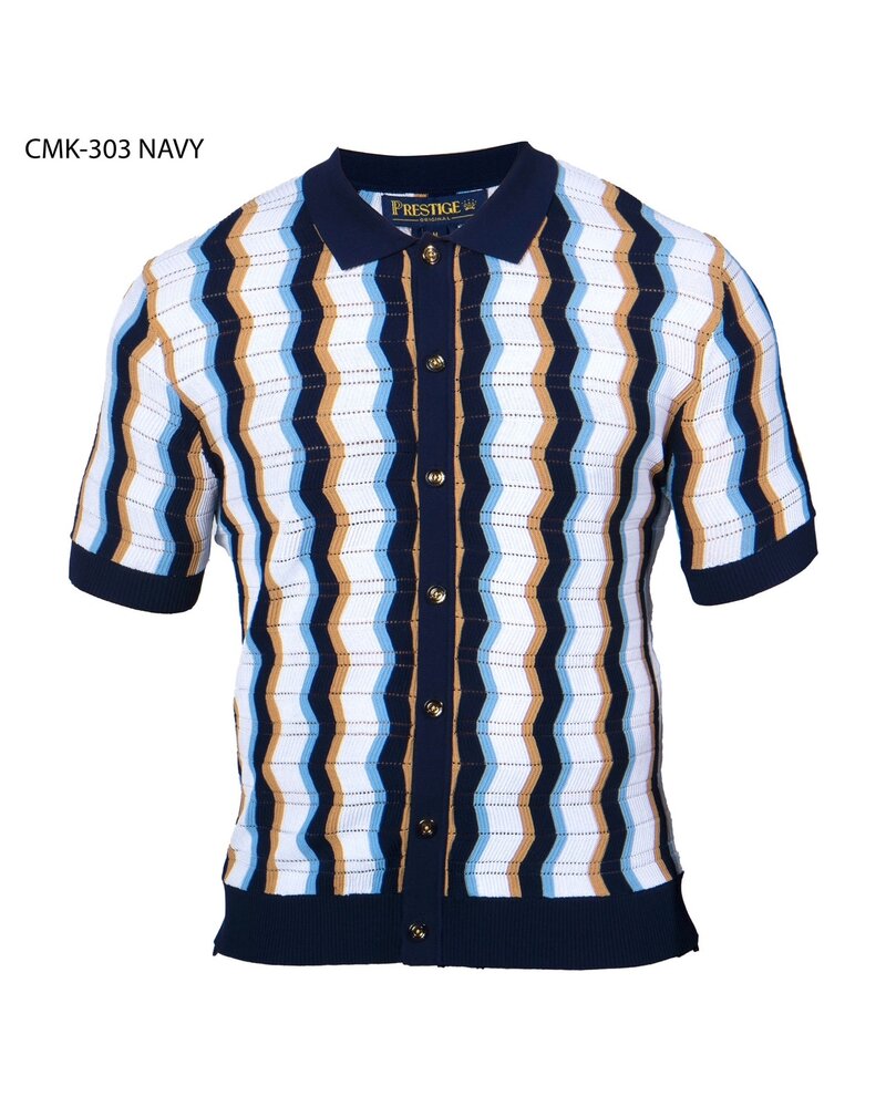 Prestige Prestige S/S Full Button Down Wave Knit Shirt
