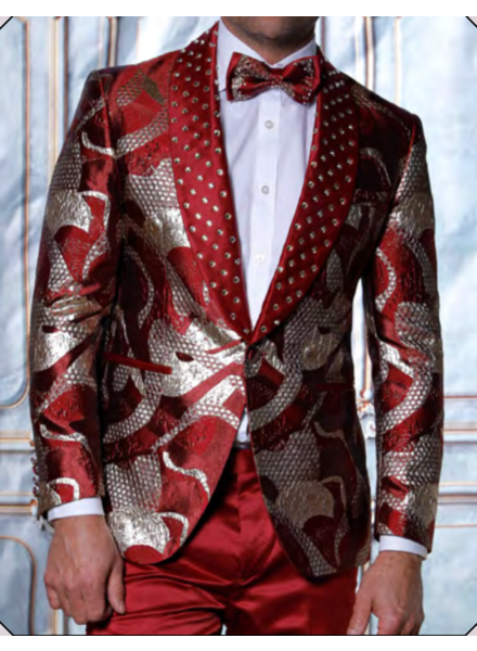 Manzini Manzini Shawl Lapel Stone Blazer W/Bow Tie
