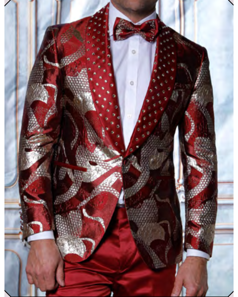 Manzini Manzini Shawl Lapel Stone Blazer W/Bow Tie