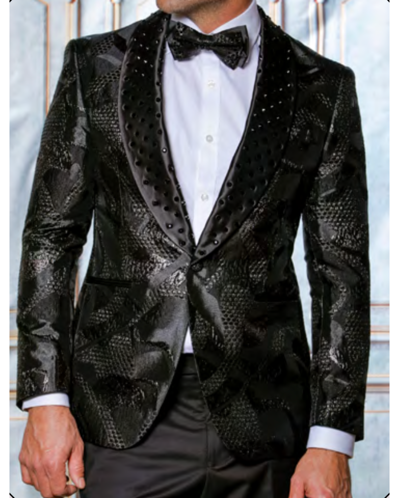 Manzini Manzini Shawl Lapel Stone Blazer W/Bow Tie
