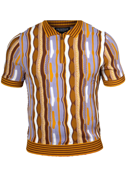 Prestige Prestige S/S Zip Mock Coogi Pattern Knit Shirt