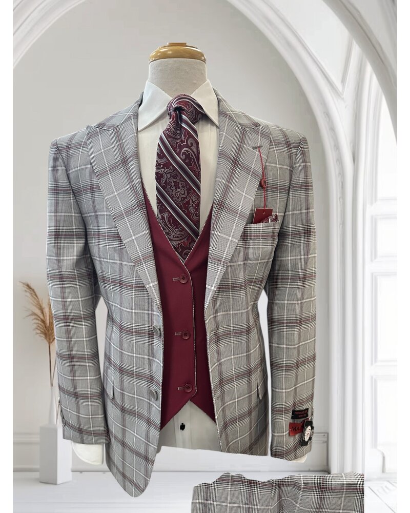 Mazari Mazari 2B Plaid Suit W/Reversible Vest