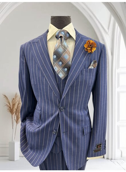 Tiglio Tiglio Gaberdine Pinstripe Vested Suit (Prosecco)