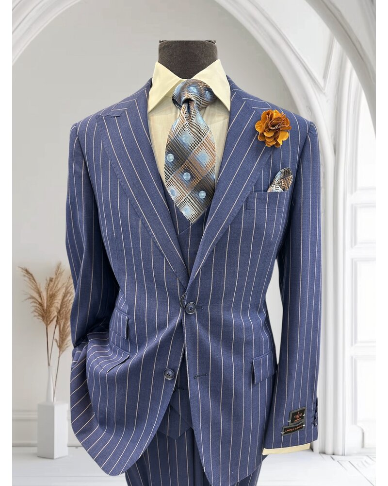 Tiglio Tiglio Gaberdine Pinstripe Vested Suit (Prosecco)