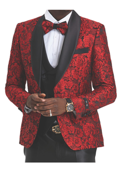 Tazio Shawl Lapel Floral Vested Tuxedo W/Bow Tie