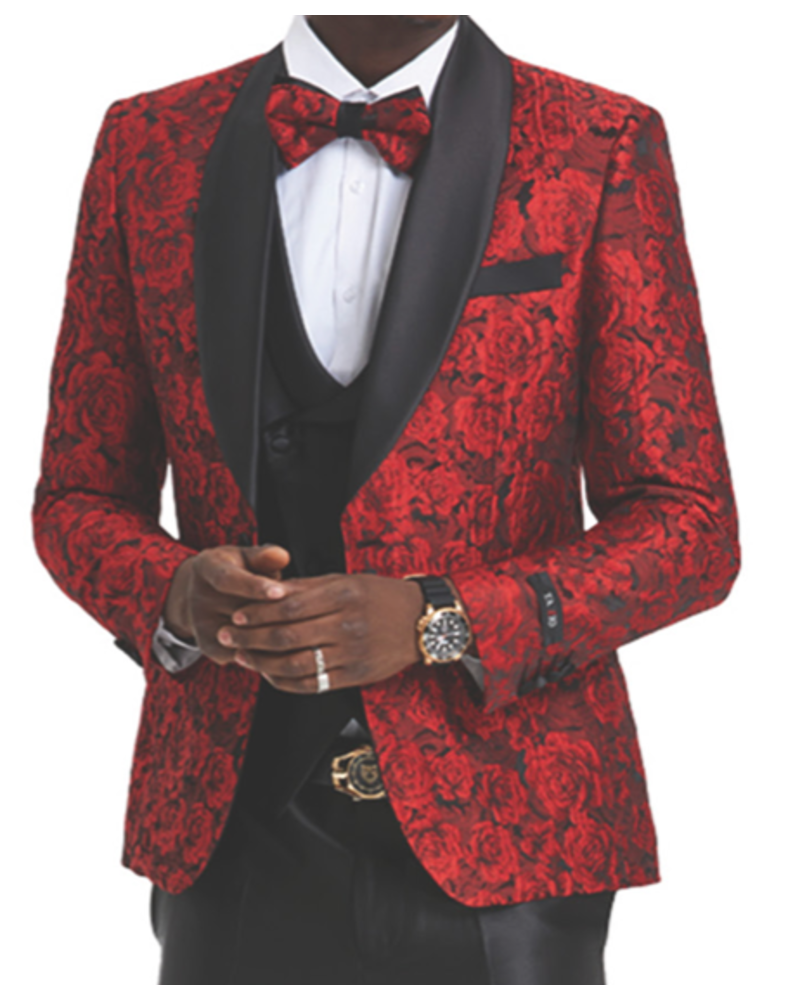Tazio Shawl Lapel Floral Vested Tuxedo W/Bow Tie