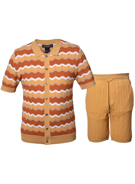 Prestige Prestige Full Button Wave Knit Short Set