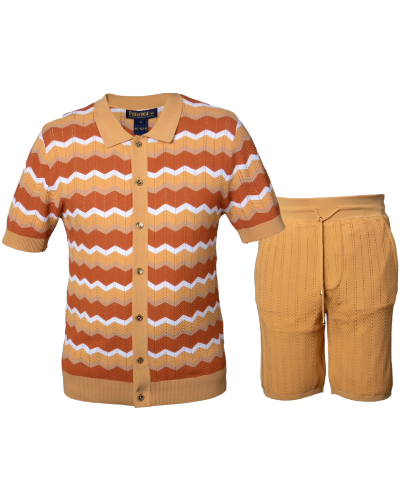 Prestige Prestige Full Button Wave Knit Short Set