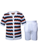 Prestige Prestige Full Button Wave Knit Short Set