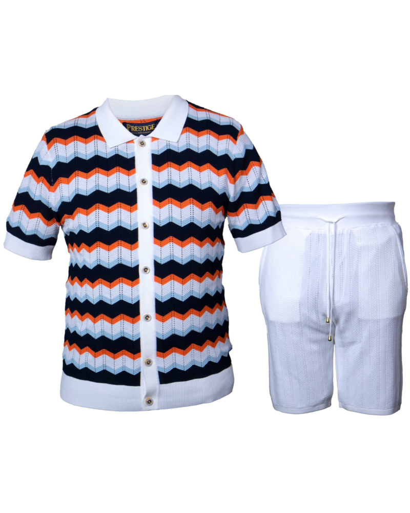 Prestige Prestige Full Button Wave Knit Short Set