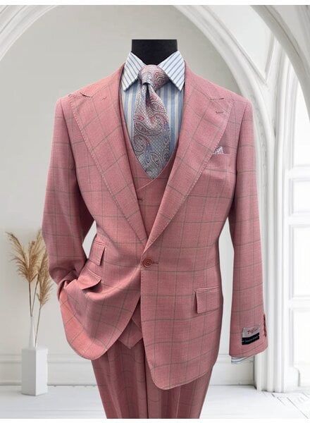 Tiglio Tiglio Gaberdine Window Pane Vested Suit (Orvietto)