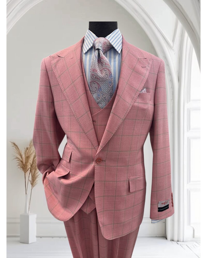 Tiglio Tiglio Gaberdine Window Pane Vested Suit (Orvietto)
