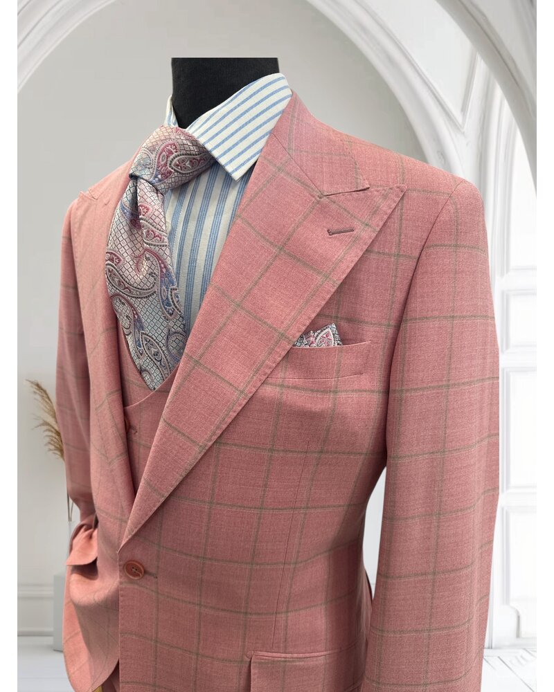 Tiglio Tiglio Gaberdine Window Pane Vested Suit (Orvietto)
