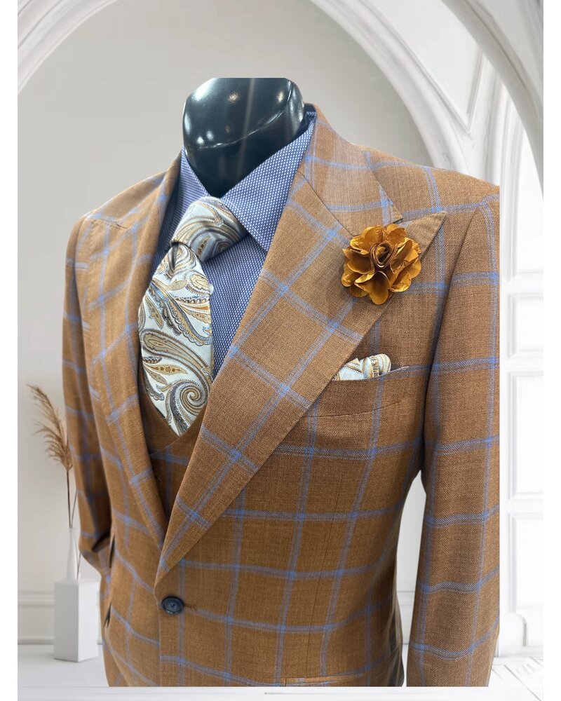 Tiglio Tiglio Window Pane Gaberdine Vested Suit (Orvietto)