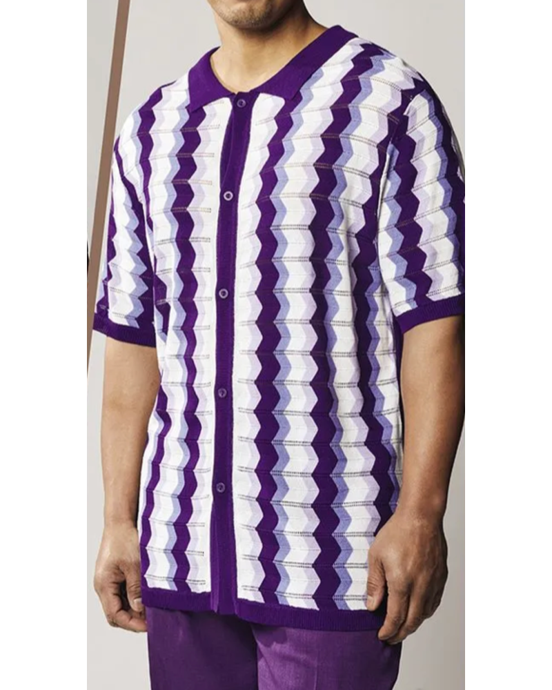 Stacy Adams SA Button Down Wave Knit Shirt