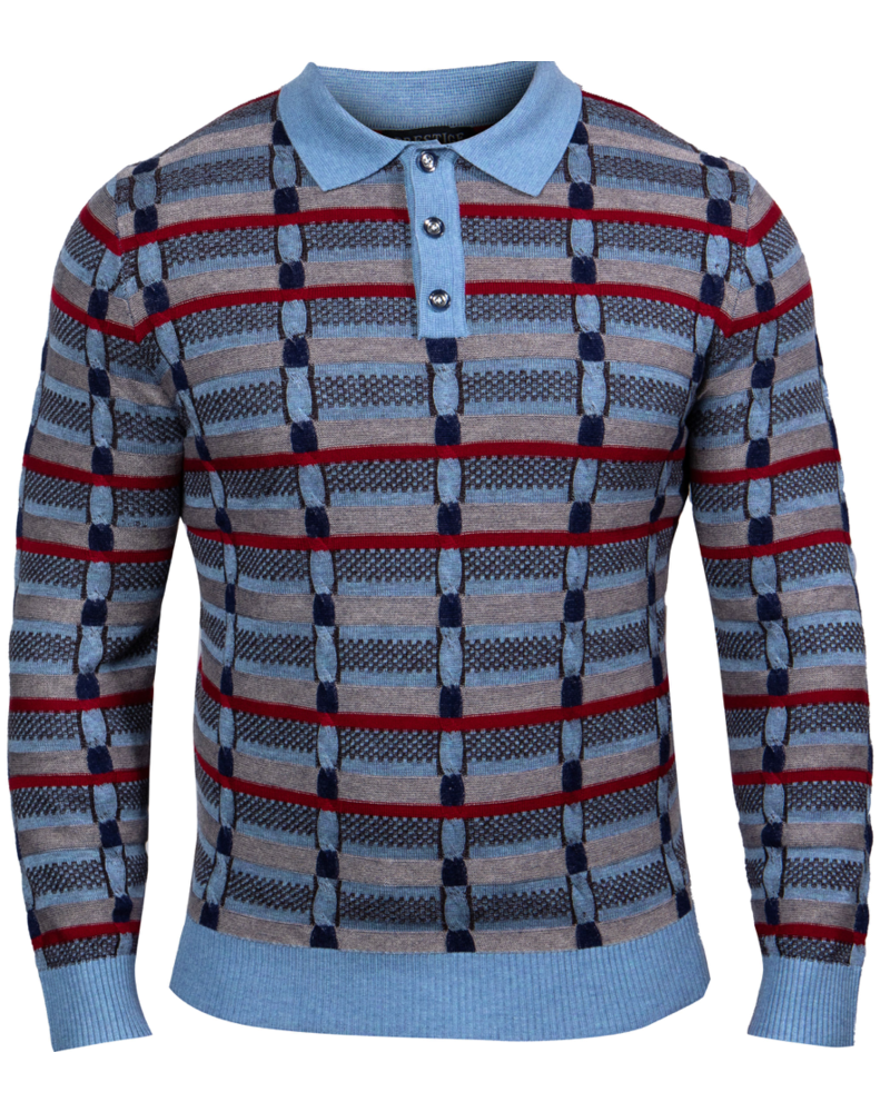 Prestige Prestige L/S Tri Tone Cable Polo Sweater
