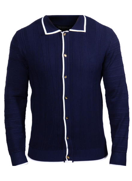 Prestige Prestige L/S Textured Button Up Piping Sweater