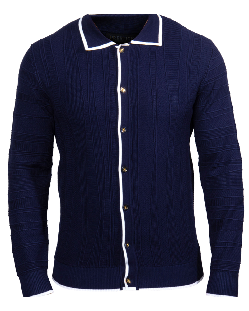 Prestige Prestige L/S Textured Button Up Piping Sweater