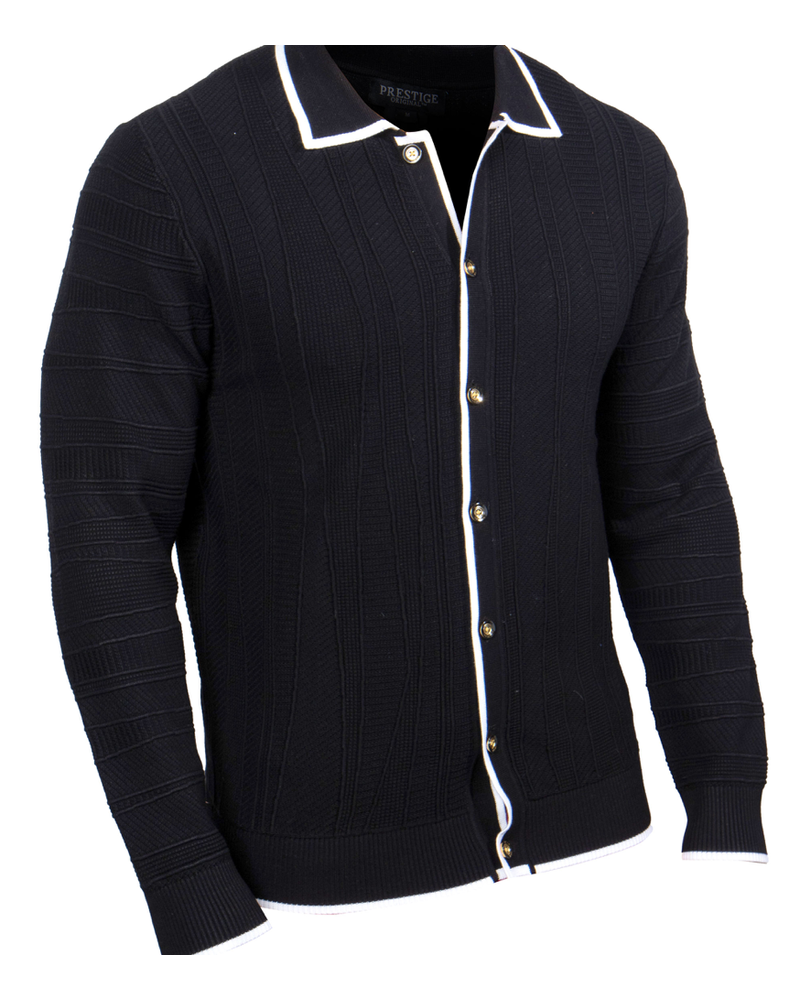 Prestige Prestige L/S Textured Button Up Piping Sweater