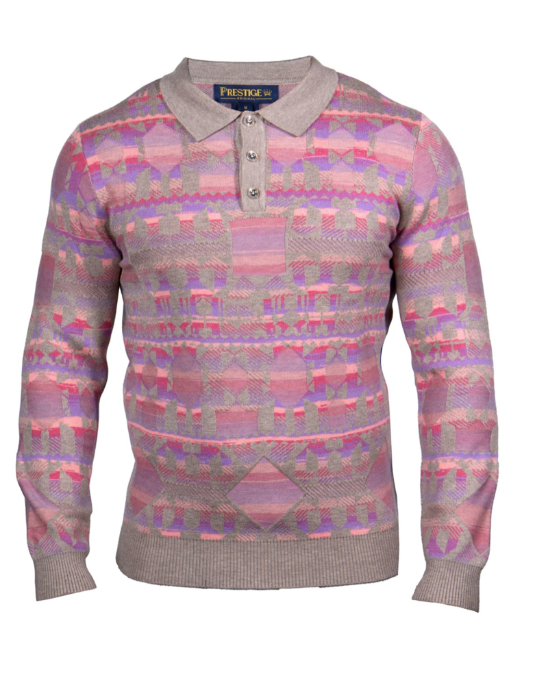 Prestige Prestige L/S Aztec Polo Sweater