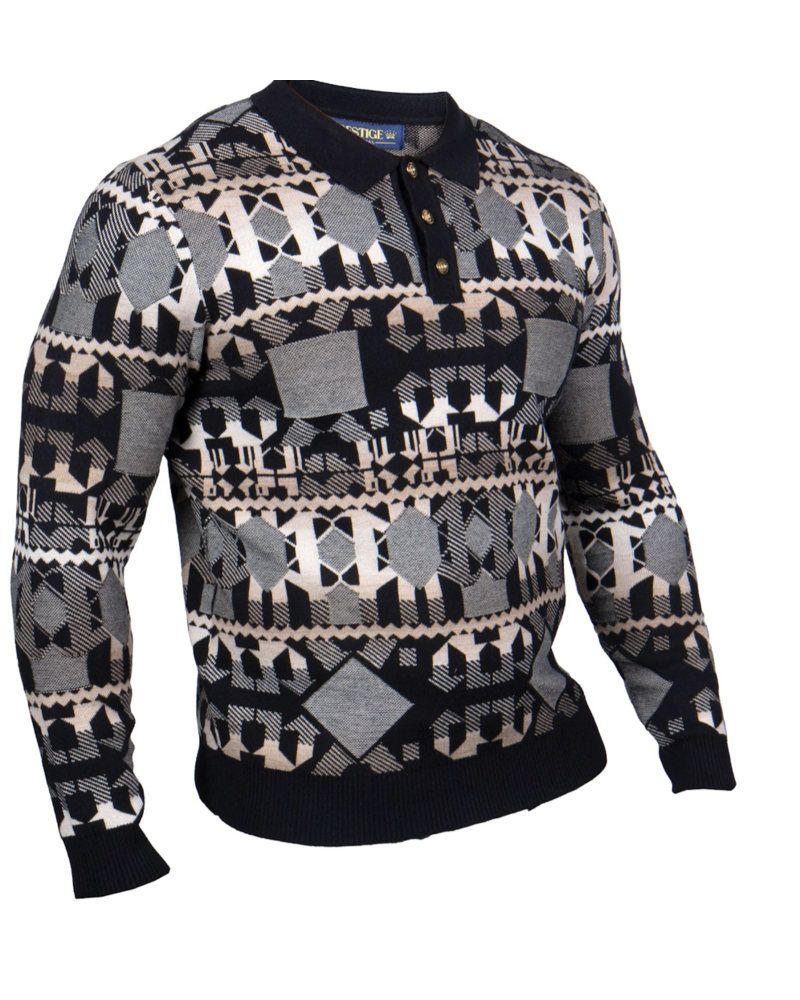 Prestige Prestige L/S Aztec Polo Sweater
