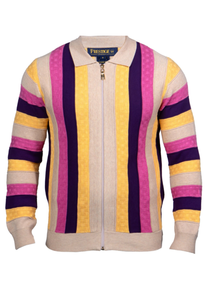 Prestige Prestige L/S Full Zip Stripe Sweater