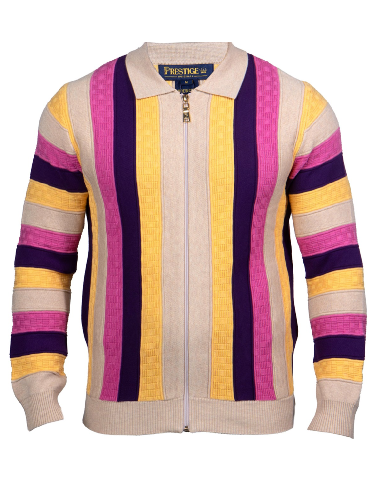 Prestige Prestige L/S Full Zip Stripe Sweater