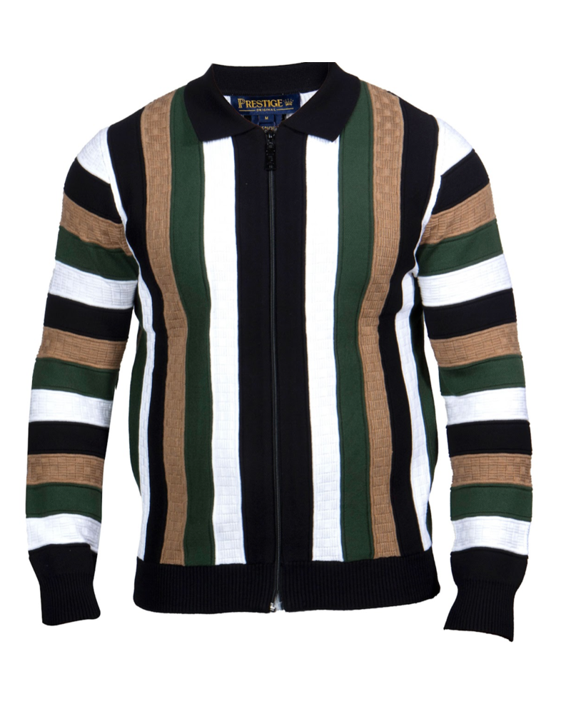 Prestige Prestige L/S Full Zip Stripe Sweater