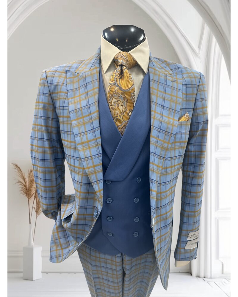 Saboo 1B Plaid Suit W/Solid Vest