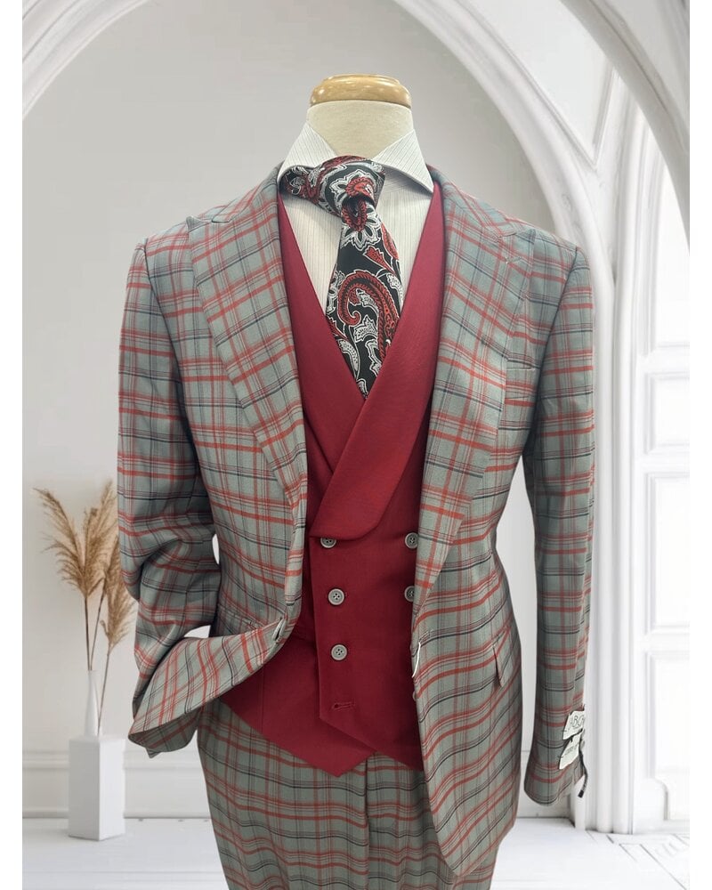 Saboo 1B Plaid Suit W/Solid Vest