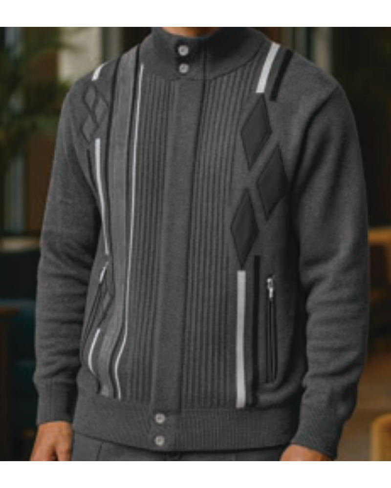 Silversilk Silversilk Diamond Argyle Zip Sweater
