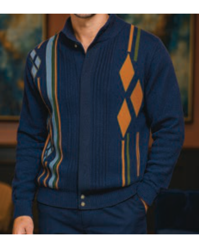 Silversilk Silversilk Diamond Argyle Zip Sweater