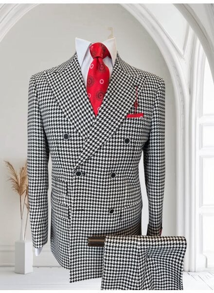 Mazari Double Breasted Houndstooth Suit