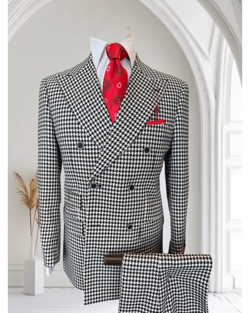 Mazari Double Breasted Houndstooth Suit