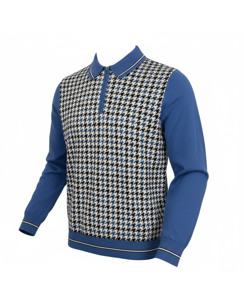 Cigar Cigar L/S Polo Houndstooth Sweater