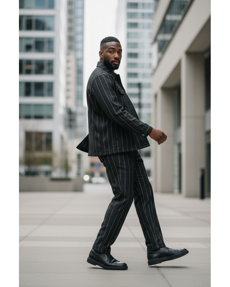 Lanzzino Lanzzino Pinstripe Wool Shirt & Pant Set