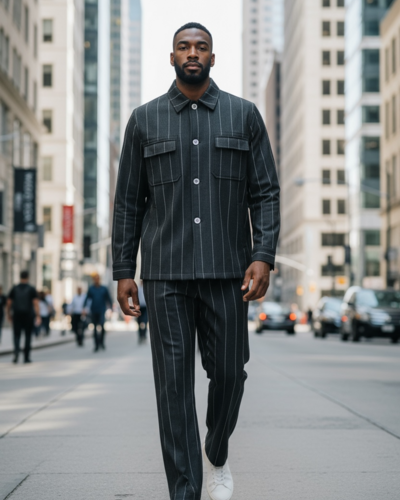 Lanzzino Pinstripe Wool Shirt & Pant Set - The City Warehouse