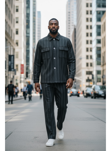 Lanzzino Lanzzino Pinstripe Wool Shirt & Pant Set