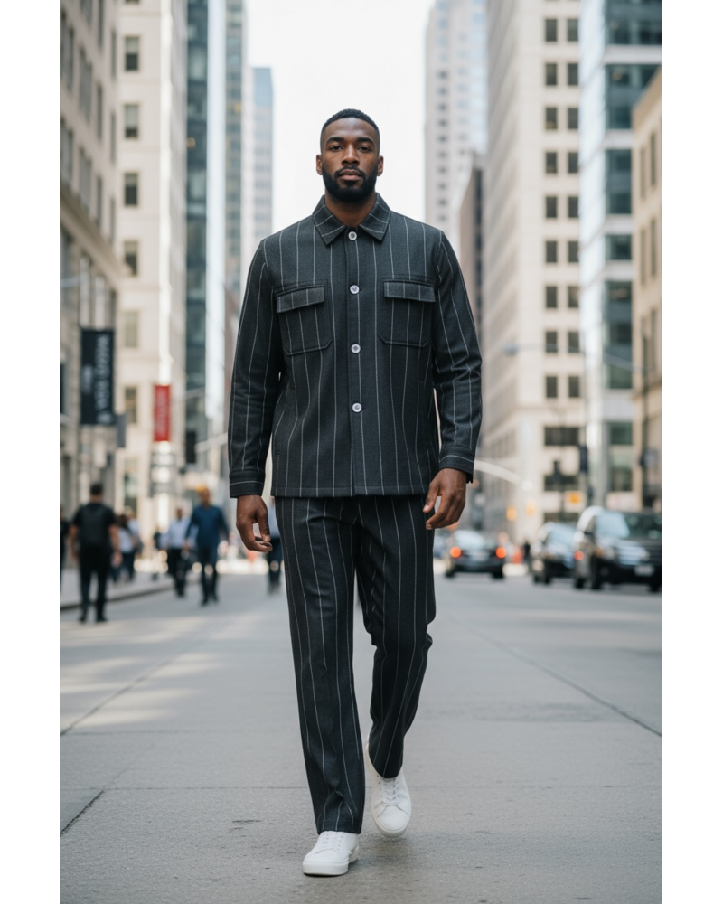 Lanzzino Lanzzino Pinstripe Wool Shirt & Pant Set