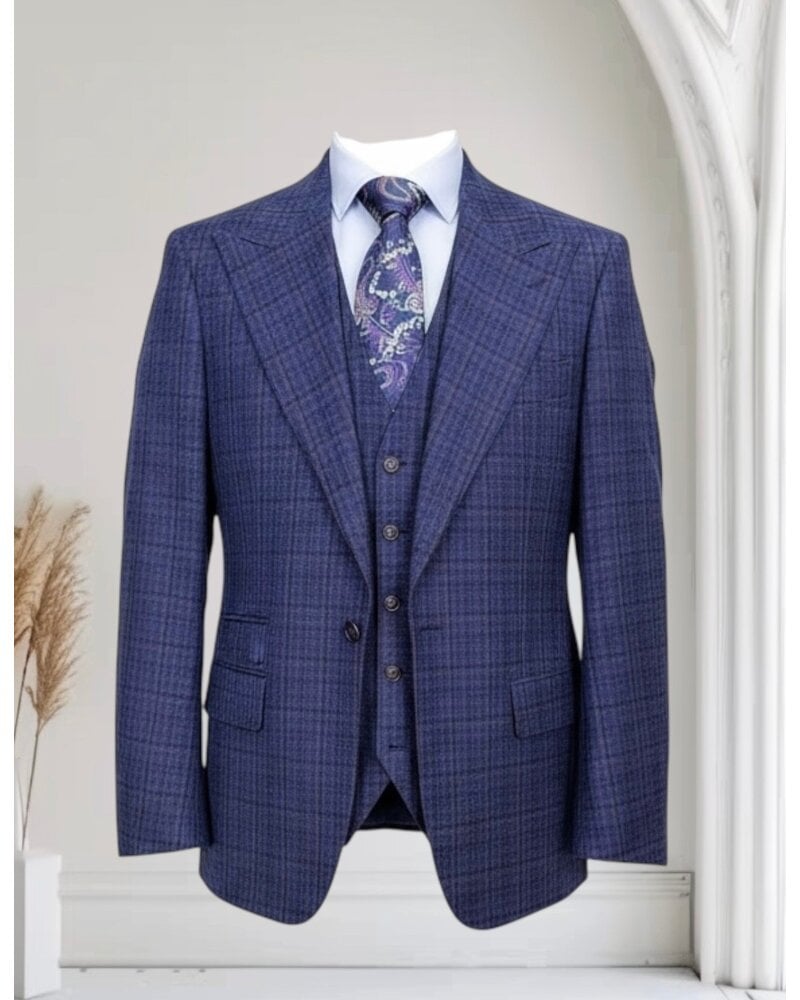 Tiglio Tiglio Wide Lapel Check Vested Suit