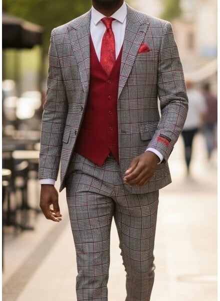 Mazari 2B Peak Lapel Window Pane Solid Velvet Vest