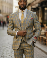Mazari 2B Peak Lapel Plaid Vested Suit