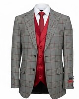 Mazari 2B Peak Lapel Window Pane Solid Velvet Vest