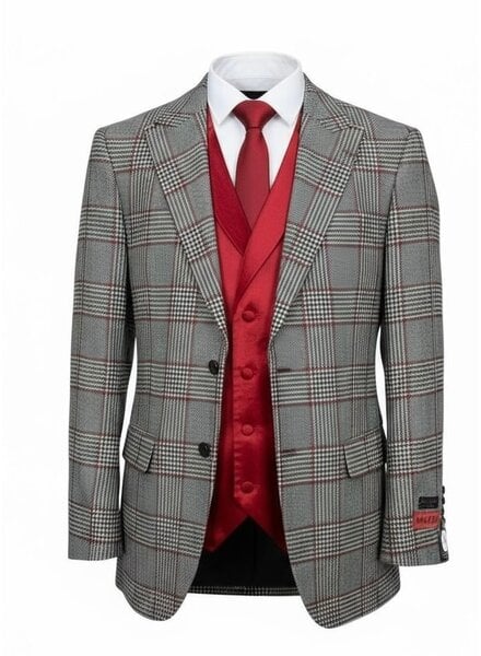 Mazari 2B Peak Lapel Window Pane Solid Velvet Vest