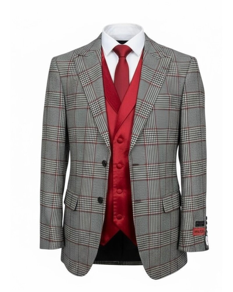 Mazari 2B Peak Lapel Window Pane Solid Velvet Vest