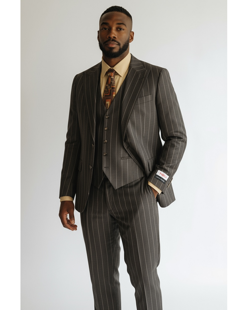 Tiglio Tiglio Wide Lapel Pinstripe Vested Suit